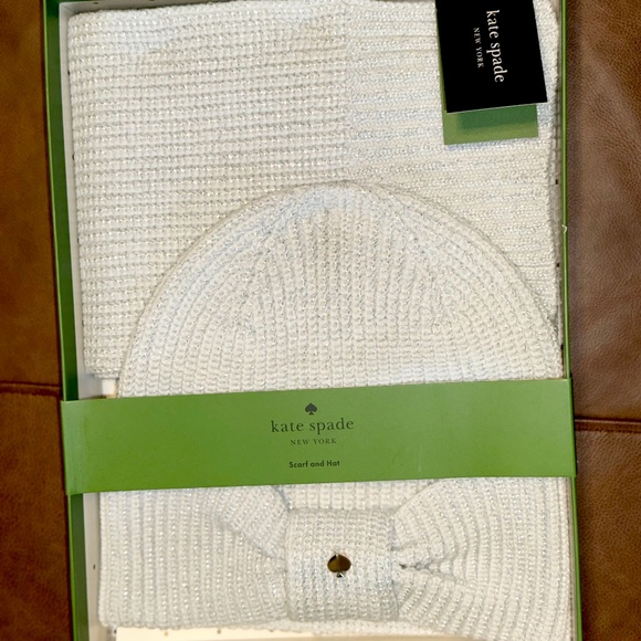 Brande New Kate Spade Sparkling French Cream White Scarf & Hat Set